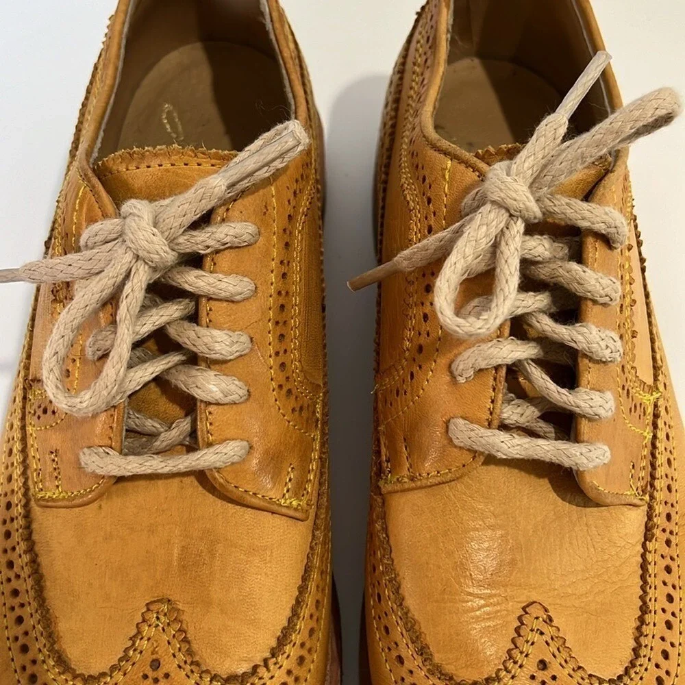 Frye Leather Oxford‎ Wingtip Shoes Men's Sz 8 Tan Dress Classic Perforated Laces